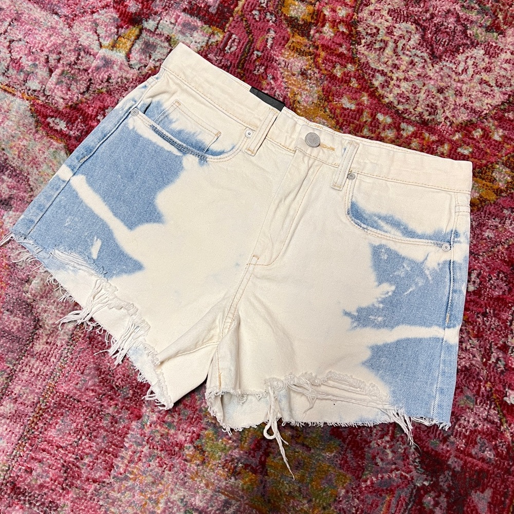 Blank NYC Barrow High Rise Vintage Bleach Wash Shorts with Fray Hem